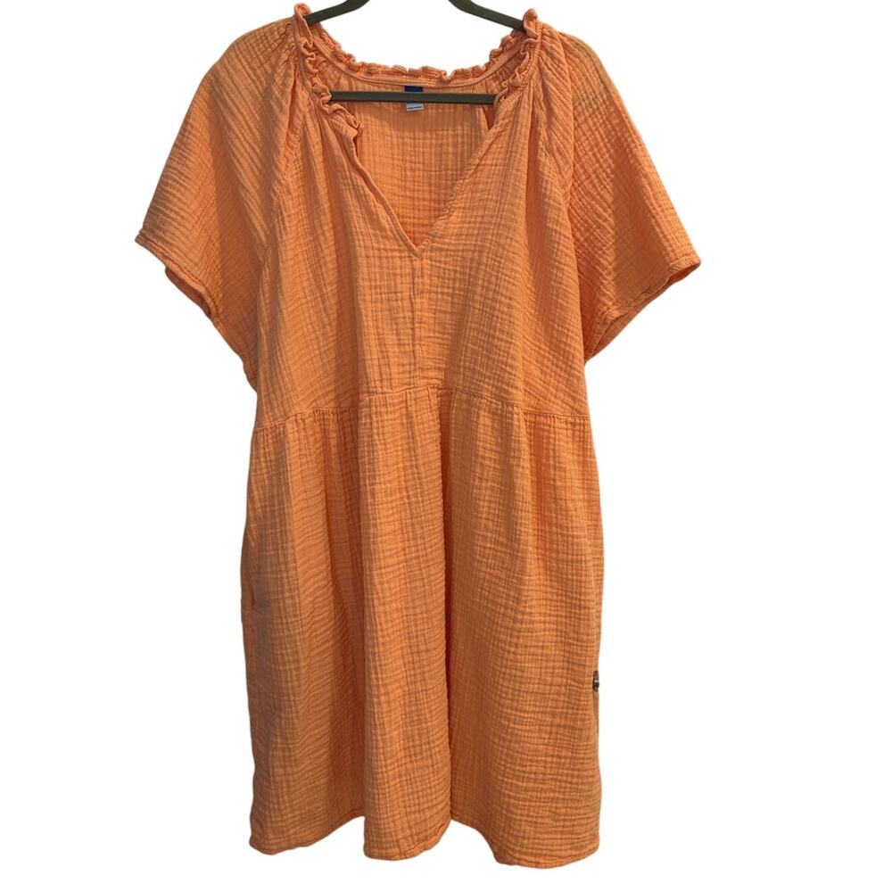 Old Navy Orange Crinkle Gauze Mini Swing Dress Ruffle V-Neck Flutter Sleeve XXL